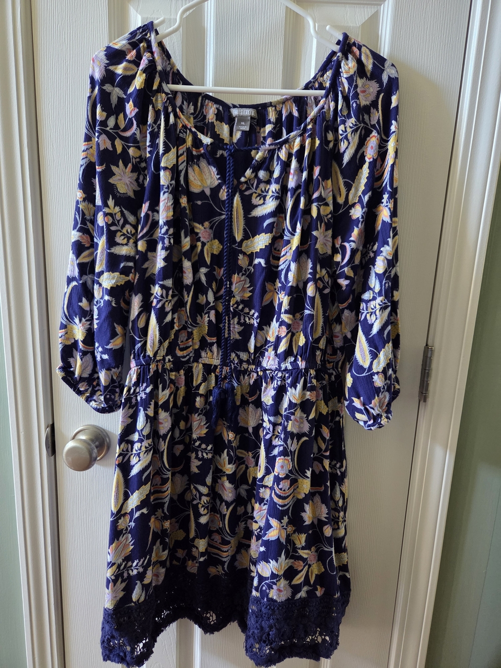 Falls Creek Navy Floral Mini Dress with Lace Hem